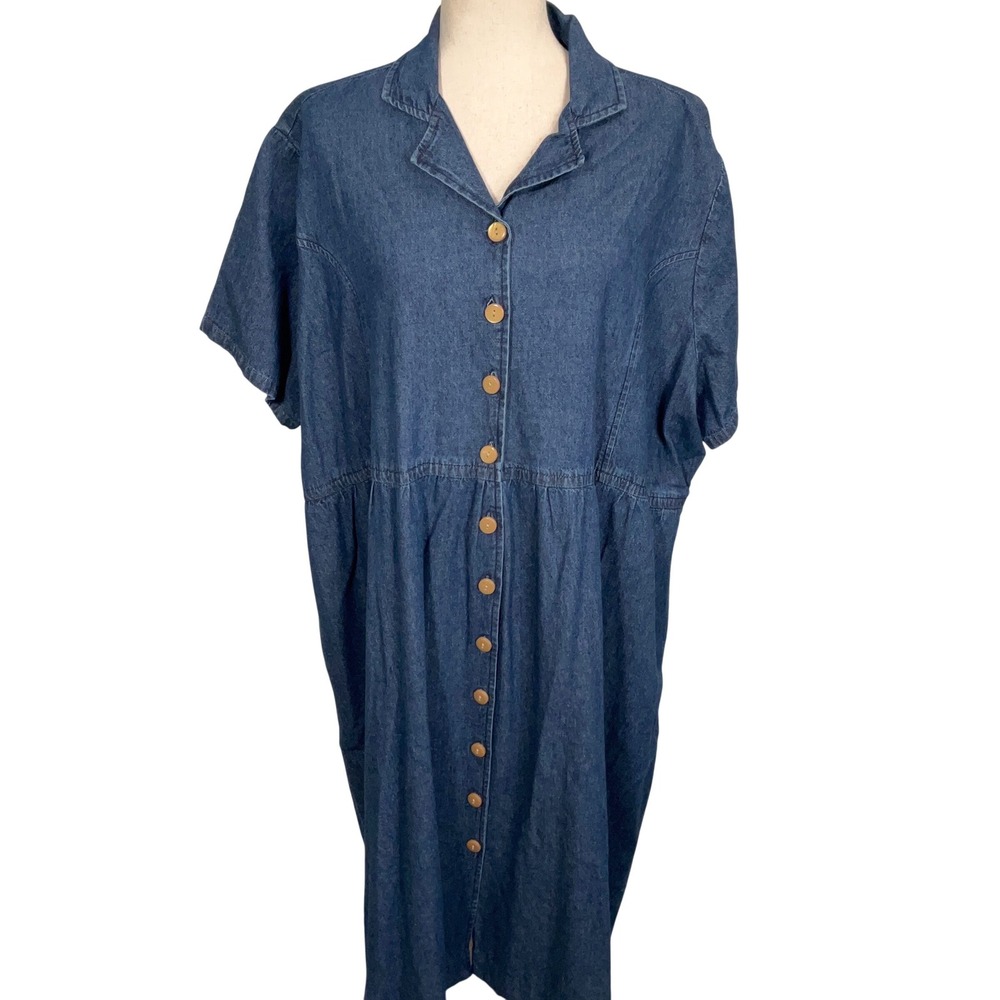 Vermont Country Store Dress Womens 3X Blue Denim Shirt Cottagecore Comfort VTG